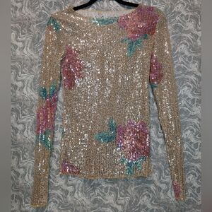 NWT Free People Sequined Rose Floral Top Size XS